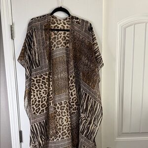 Animal Print Kimono Cover-Up in Brown & Tan